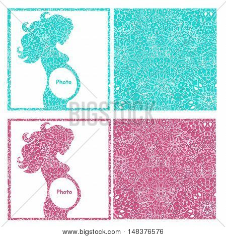 Hiqh quality original illustration of pregnant girl. frame for the first photo. pattern