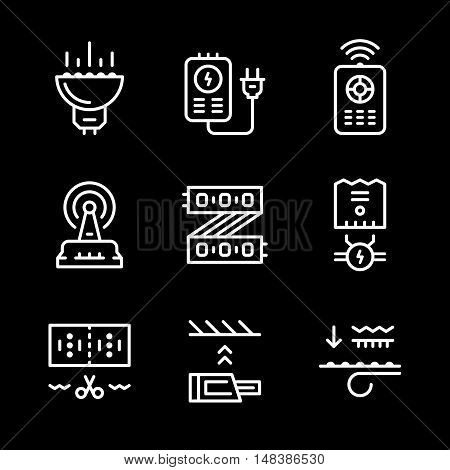 Set line icons of LED equipment isolated on black. Vector illustration