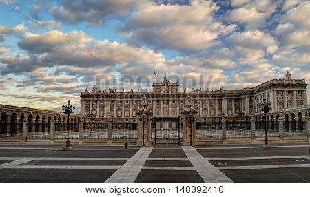 Royal Palace in Madrid at sunrise Spain