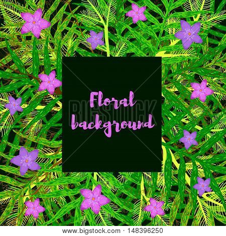 Floral background from flowers leaves and branches