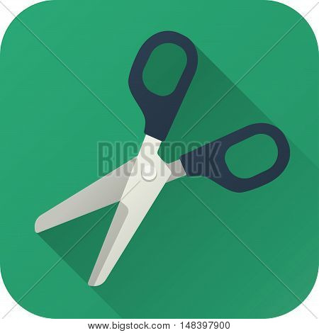 Vector illustration. Square shape icon in flat design. Toy scissors in simple design with long shadow. Icon vector size 1024 corner radius 180