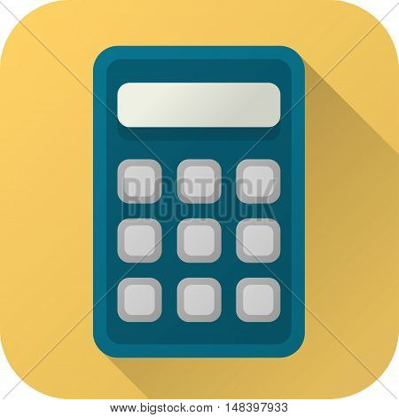 Vector illustration. Square shape icon in flat design. Toy calculator in simple design with long shadow. Icon vector size 1024 corner radius 180