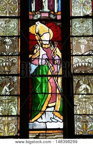 Buchy France - june 23 2016 : stained glass window in the Notre Dame church