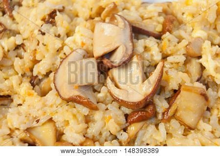 Hot Risotto With Mushrooms On White Plate On White Background