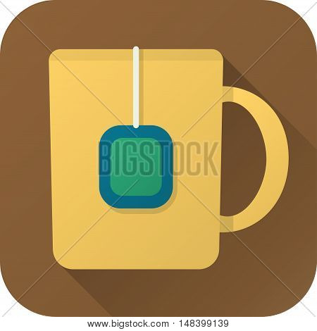 Vector illustration. Square shape icon in flat design. Toy cup of tea in simple design with long shadow. Icon vector size 1024 corner radius 180