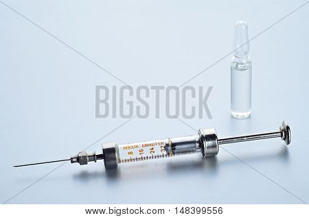 Vintage Insulin Syringe With Insulin Vial