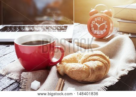 Simple Workspace Or Coffee Break In Morning.