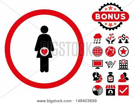 Fertility icon with bonus design elements. Vector illustration style is flat iconic bicolor symbols, intensive red and black colors, white background.