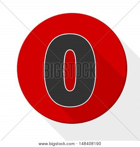 Red 0 flat icon button with long shadow
