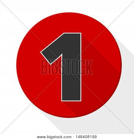 Red 1 flat icon button with long shadow