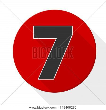 Red 7 flat icon button with long shadow