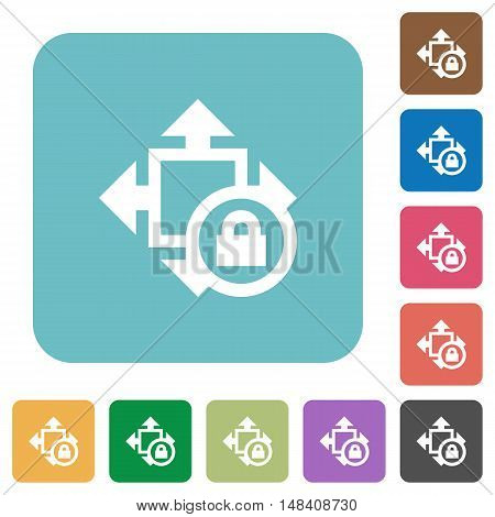 Flat size lock icons on rounded square color backgrounds.