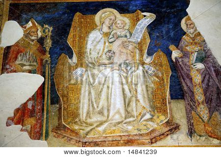 Madonna e criança entre Santos Gregório e Gimignano afresco por Taddeo Di Bartolo San início de 1400 G