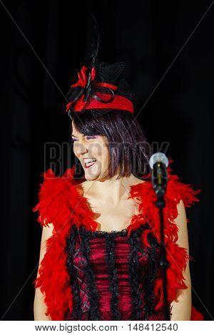 Christel Kern Singing Chanson. Portrait Of French Actress. Scene Shooting.