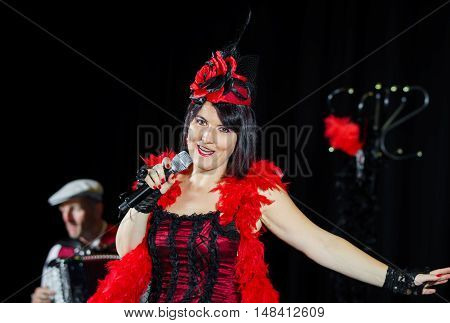 Christel Kern Singing Chanson. Portrait Of French Actress. Scene Shooting.