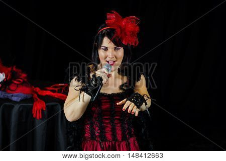 Christel Kern Singing Chanson. Portrait Of French Actress. Scene Shooting.
