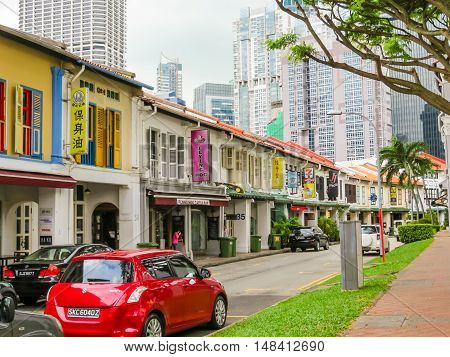 SINGAPORE, REPUBLIC OF SINGAPORE - JANUARY 09, 2014: Duxton Hill is the residential area in Singapore with the remained colonial buildings