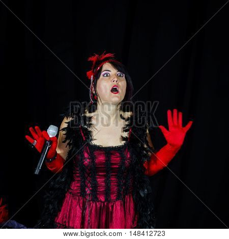 Christel Kern Singing Chanson. Portrait Of French Actress. Scene Shooting.