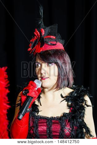 Christel Kern Singing Chanson. Portrait Of French Actress. Scene Shooting.