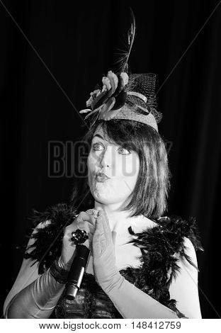 Christel Kern Singing Chanson. Portrait Of French Actress. Scene Shooting.