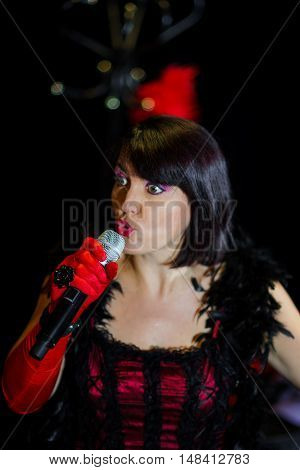 Christel Kern Singing Chanson. Portrait Of French Actress. Scene Shooting.