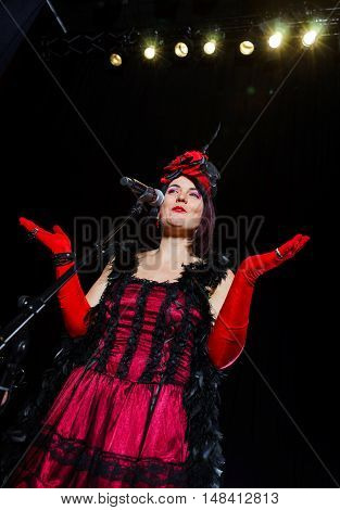 Christel Kern Singing Chanson. Portrait Of French Actress. Scene Shooting.