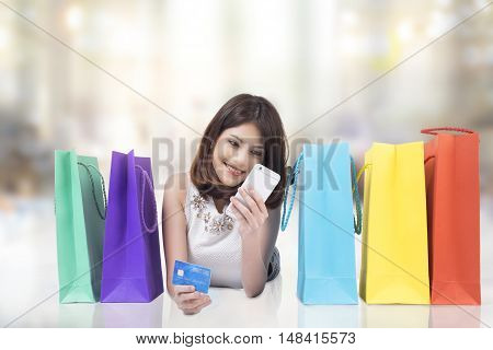 Asia woman shopping online. Business concept idea.