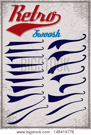 Big set of calligraphic elements for decor or design inscriptions in retro style. Splashes for retro style inscriptions. Vector illustration.