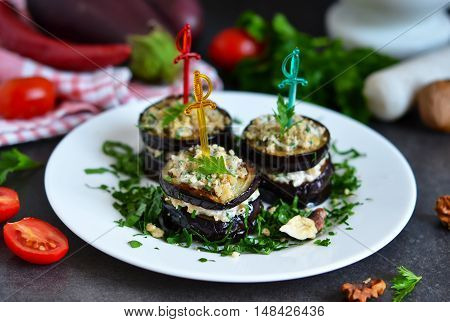 Appetizer of eggplant and nut sauce cilantro and garlic