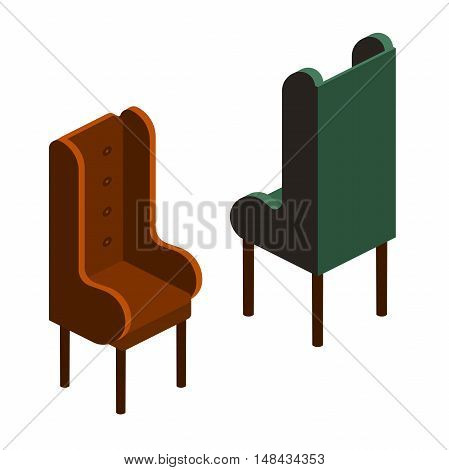 vector set of upholstered chair with a high back and armrests,upholstered chair for reading and relaxing. soft stool for a room in the isometric