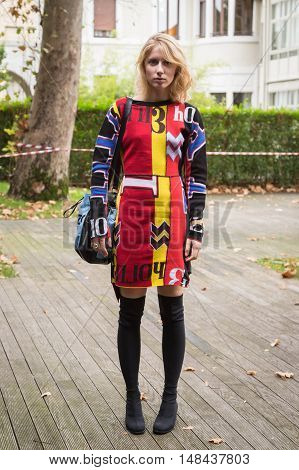Fashionable Woman Posing During Milan Fashion Week