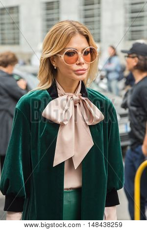 Fashionable Woman Posing During Milan Fashion Week