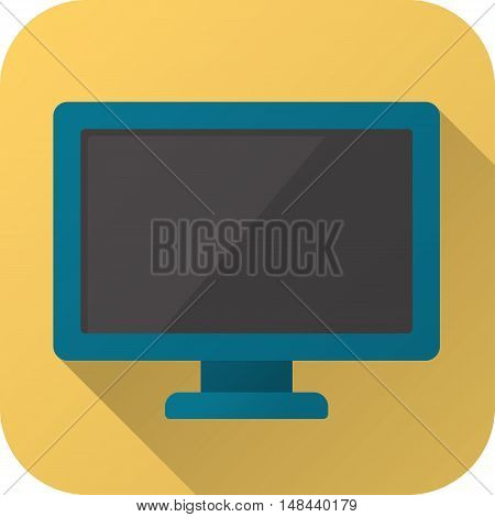 Vector illustration. Square shape icon in flat design. Toy computer monitor in simple design with long shadow. Icon vector size 1024 corner radius 180