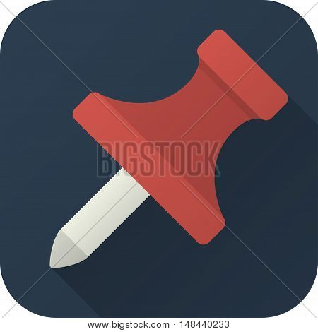 Vector illustration. Square shape icon in flat design. Toy pushpin in simple design with long shadow. Icon vector size 1024 corner radius 180