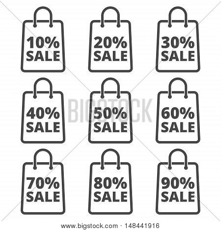 Paper bag, sale, discount percent sign on white