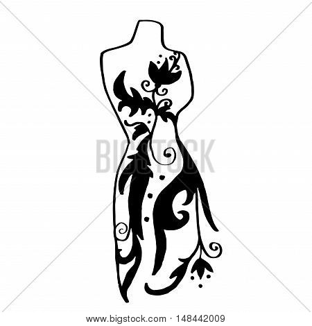Fashion. Dummy with floral ornament isolated on white background