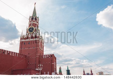 Spasskaya Tower in the Kremlin, an ancient building with a clock on top
