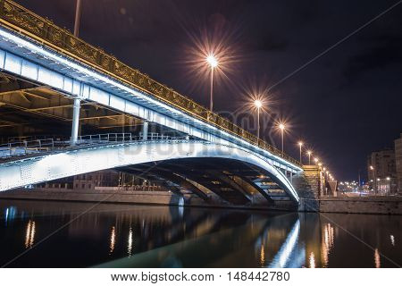 Bridge over the river, night lights with long exposure