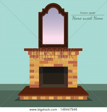 Vector fireplace with home sweet home ahd antique mirror with format eps10.