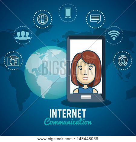 cartoon samrtphone woman internet communication digital graphic vector illustration eps 10