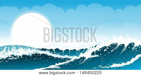 Stormy sea background with waves and clouds