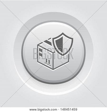 Cargo Protection Icon. Grey Button Design. Security concept with a cardbox and a shield. Isolated Illustration. App Symbol or UI element.