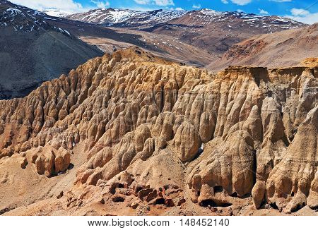 Khyunglun caves in the Garuda Valley Tibet Autonomous region. Khyunglung is an amazing complex of caves set in the hills on the north bank of the Sutlej River in the Chinese prefecture of Ngari Tibet