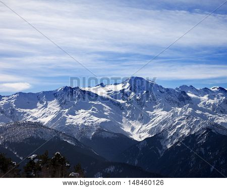 Sunlight Snowy Mountains And Cloudy Sky