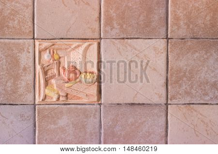 Close up of colorful kitchen decorated ceramic tiles