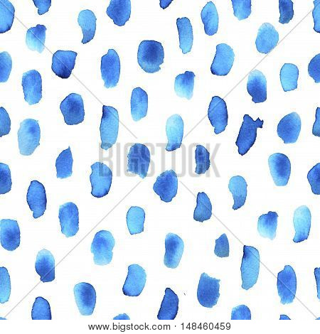 Seamless pattern with blue sky watercolor blots. Ink illustration. Hand drawn watercolor painting. Color ornament for wrapping paper.