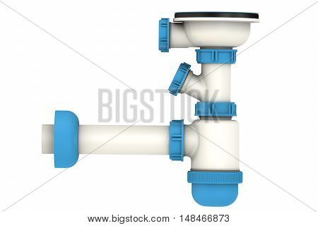 Plumbing siphon. White plumbing siphon assembly. Isolated. 3D Illustration
