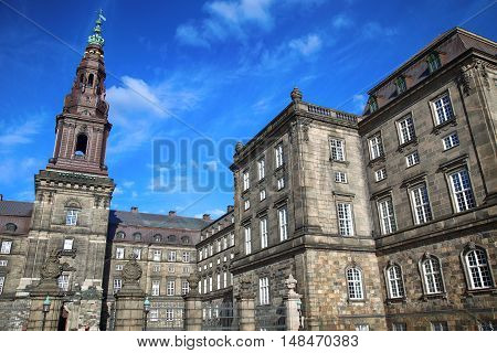 details of beautiful Christiansborg Palace in Copenhagen Denmark