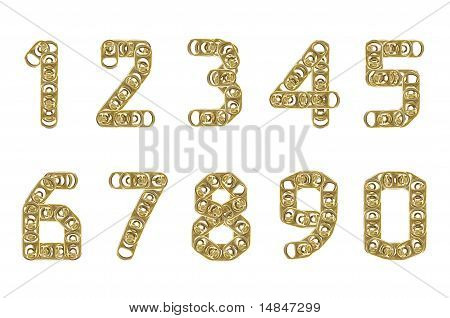 ring pull of cans numbers 0 - 9 isolated on white background