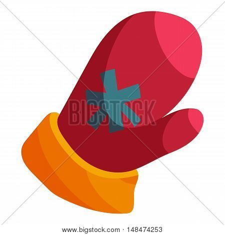 Red Santa mitten icon in cartoon style isolated on white background vector illustration